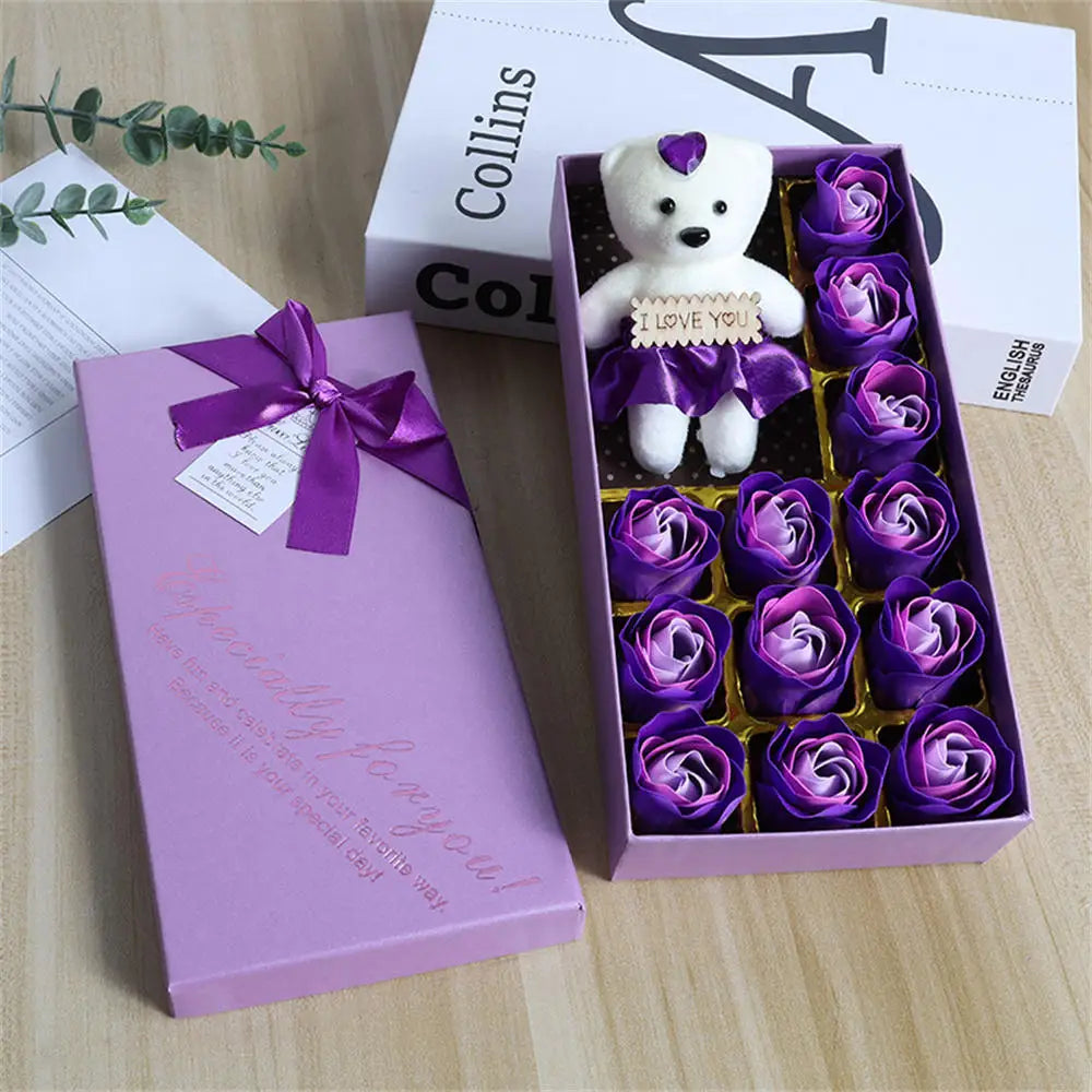 22 Flowers Soap Flower Gift Rose Box Valentines Day Gift Bears Bouquet Wedding Decoration Gift Festival Heart-shaped Box