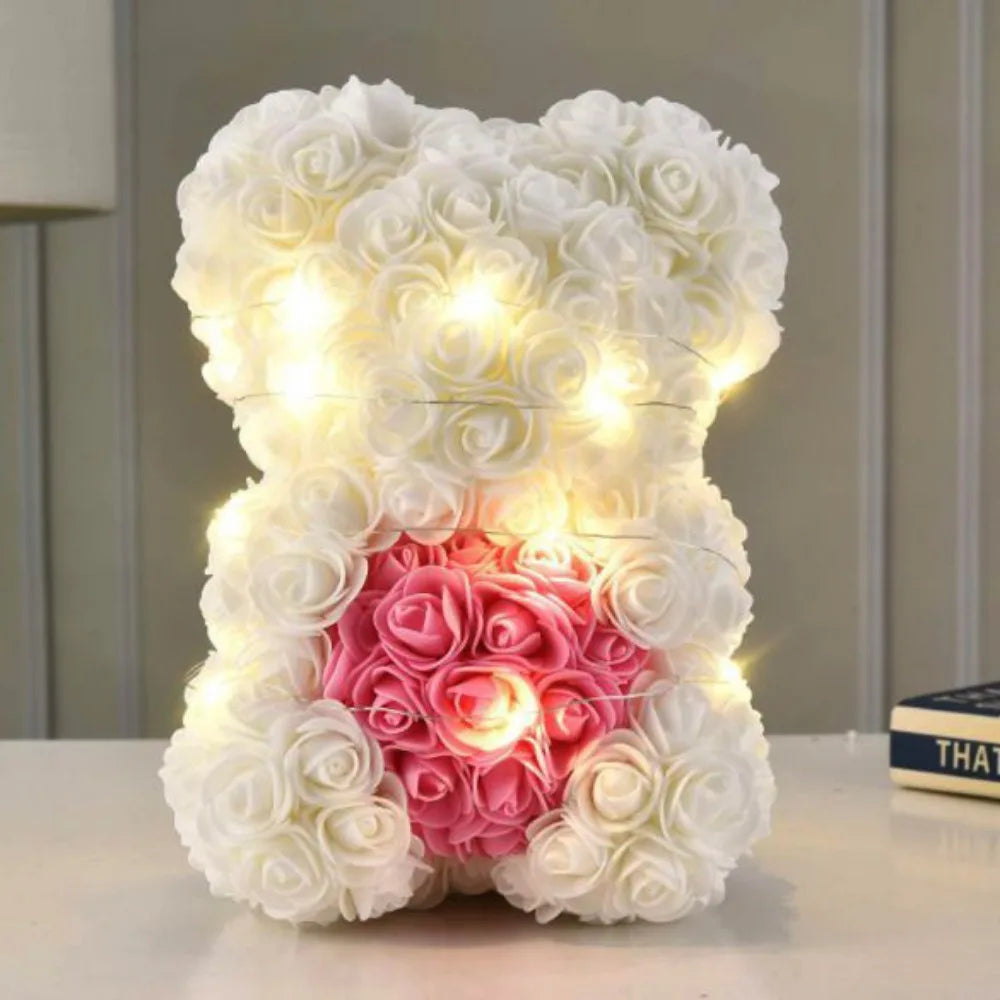 25cm Artificial Teddy Rose with LED Strip Romantic Valentines Day Gift Flower Bear Multicolors Girlfriend Women Anniversary Bear