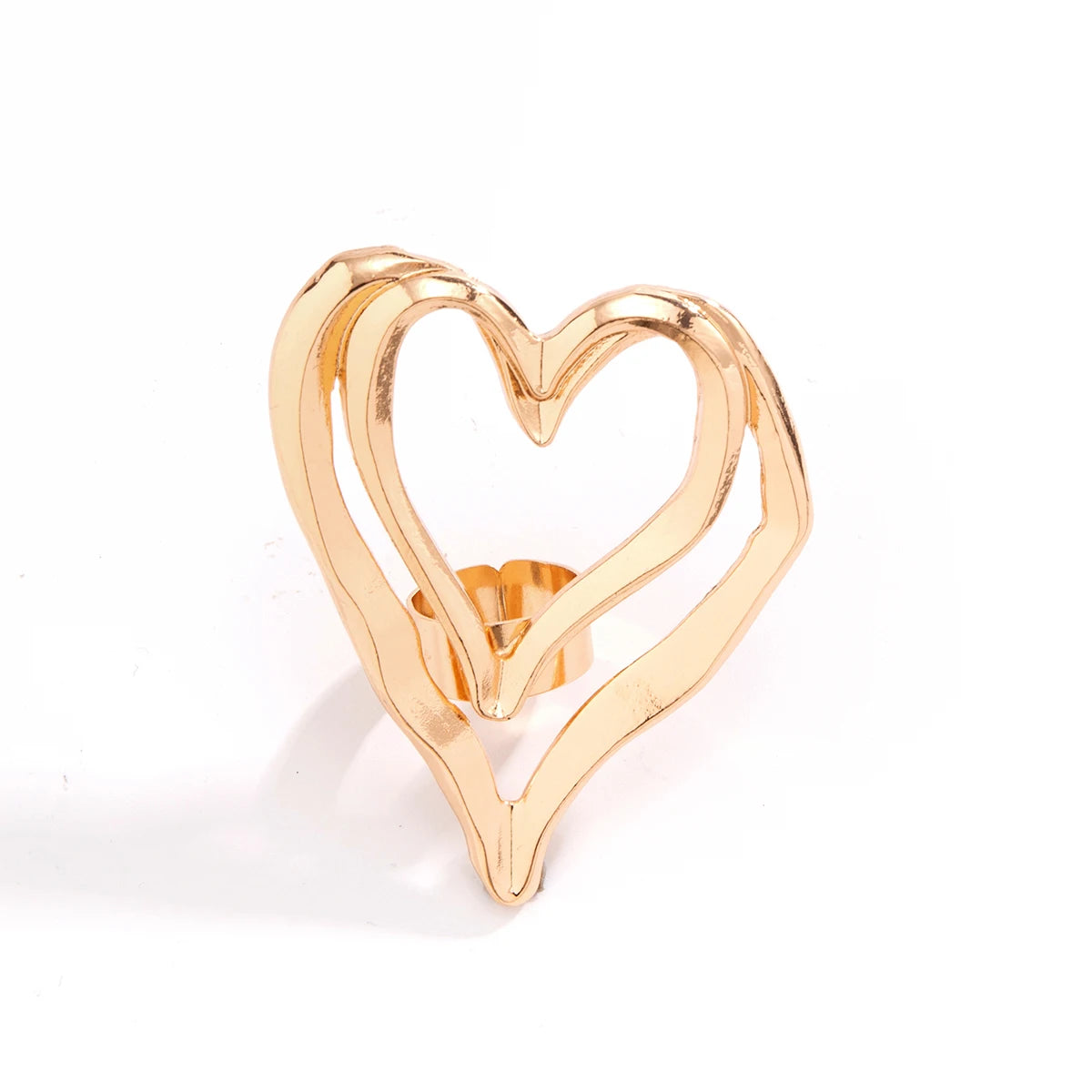 IngeSight.Z Creative Geometric Metal Hollowed Out Double Layer Peach Heart Ring Women Punk Gold Color Finger Ring Party Jewelry