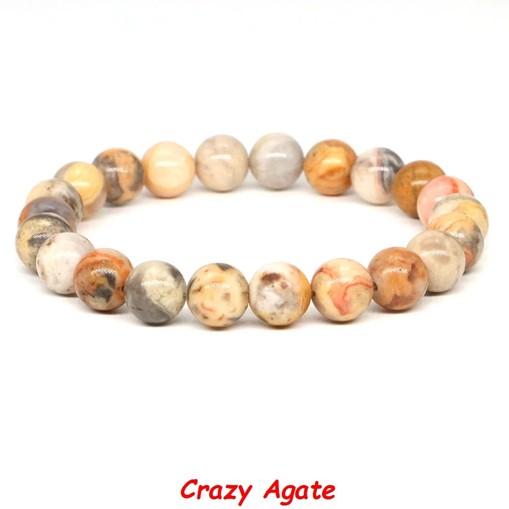 Natural Stone Bracelet Healing Crystal Amethyst Quartz Agate Round Loose Bead Elastic Stretch Bangle For Women Men Jewelry Gifts