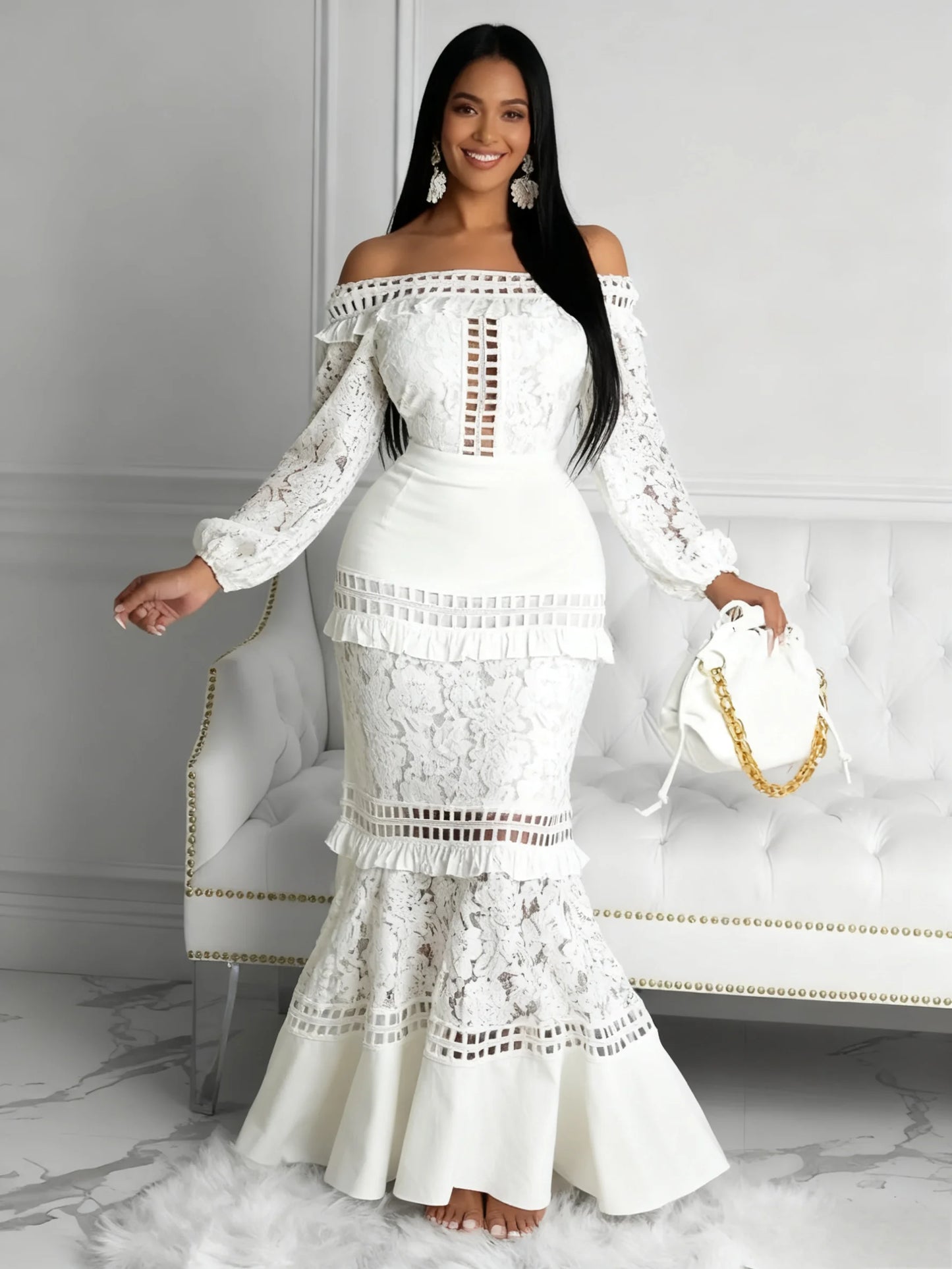Women'S Elegant Lace One-Shoulder Mermaid Wedding Dress