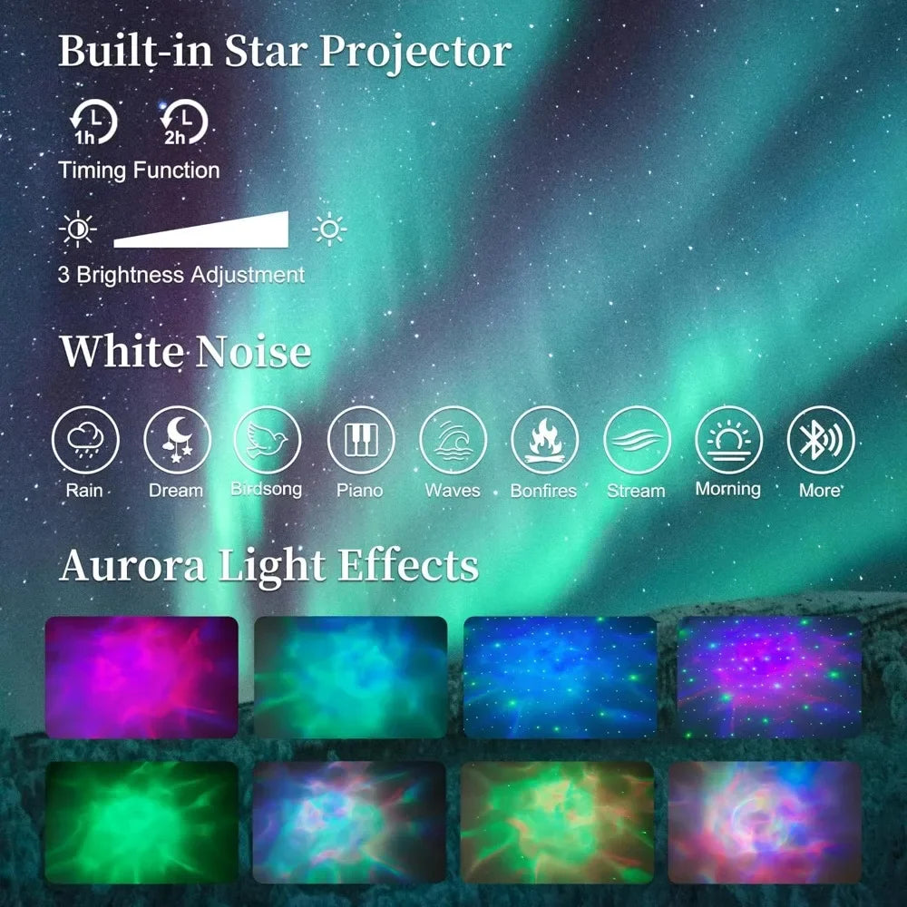 Queen LED Bed Frame with Galaxy Aurora Star Projector Diamond Upholstered Wingback Platform Bed with Charging Station 52 Inch