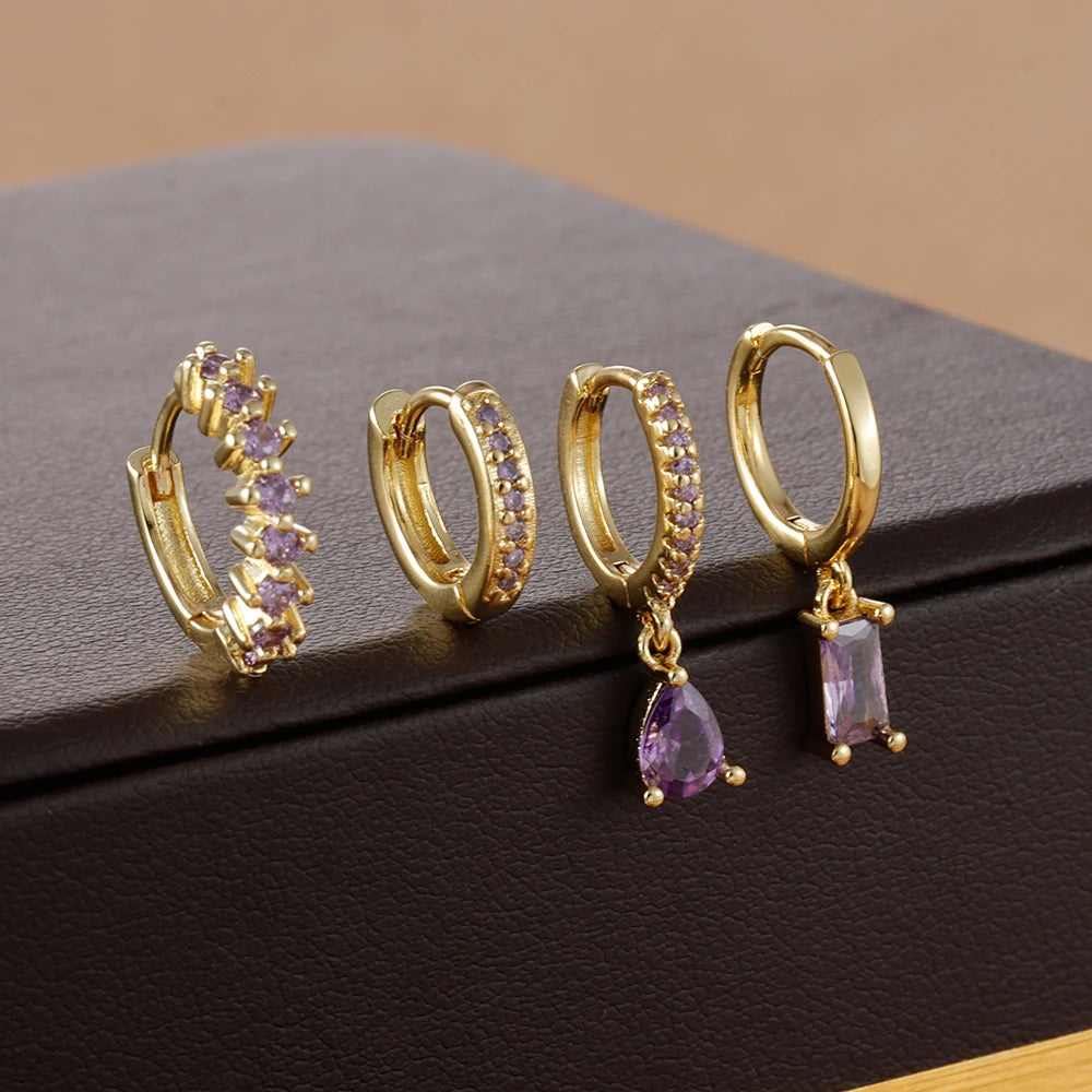 4pcs Stainless Steel Zircon Water Drop Earrings Set