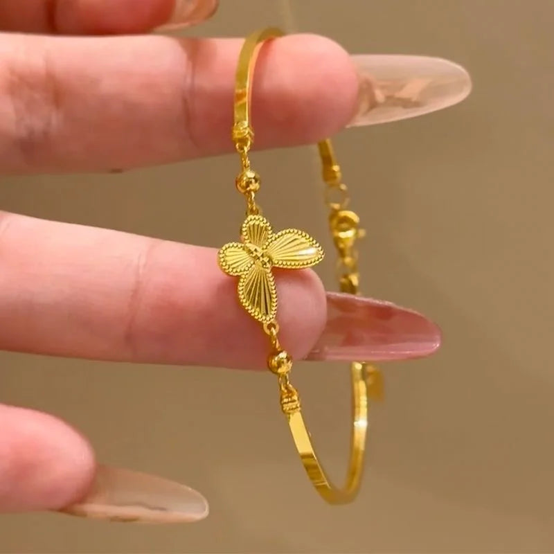Luxury Gold Plated Round Simple Butterfly Bracelets For Women Fashion Rhinestone Circle Shiny Bangles Wedding Party Jewelry