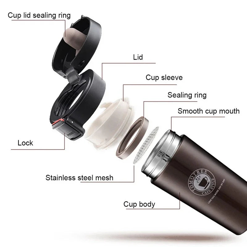 0.5L Stainless Steel Thermal Mug - Leak-proof Coffee Flask