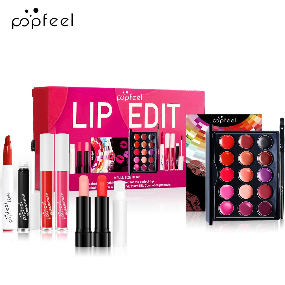 POPFEEL Lip Edit Set | Full-Size Lip Kit w/ Liners, Gloss & Palette | Essential Makeup Set for Perfect Lips | Trendy Beauty Gift