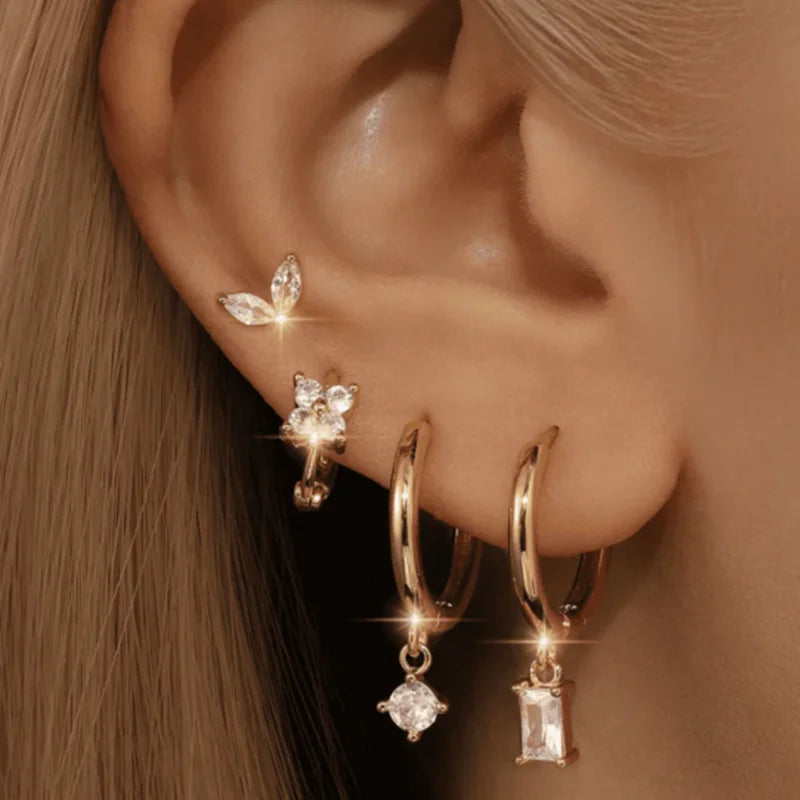 4Pcs Green Huggie Hoop Earring Set