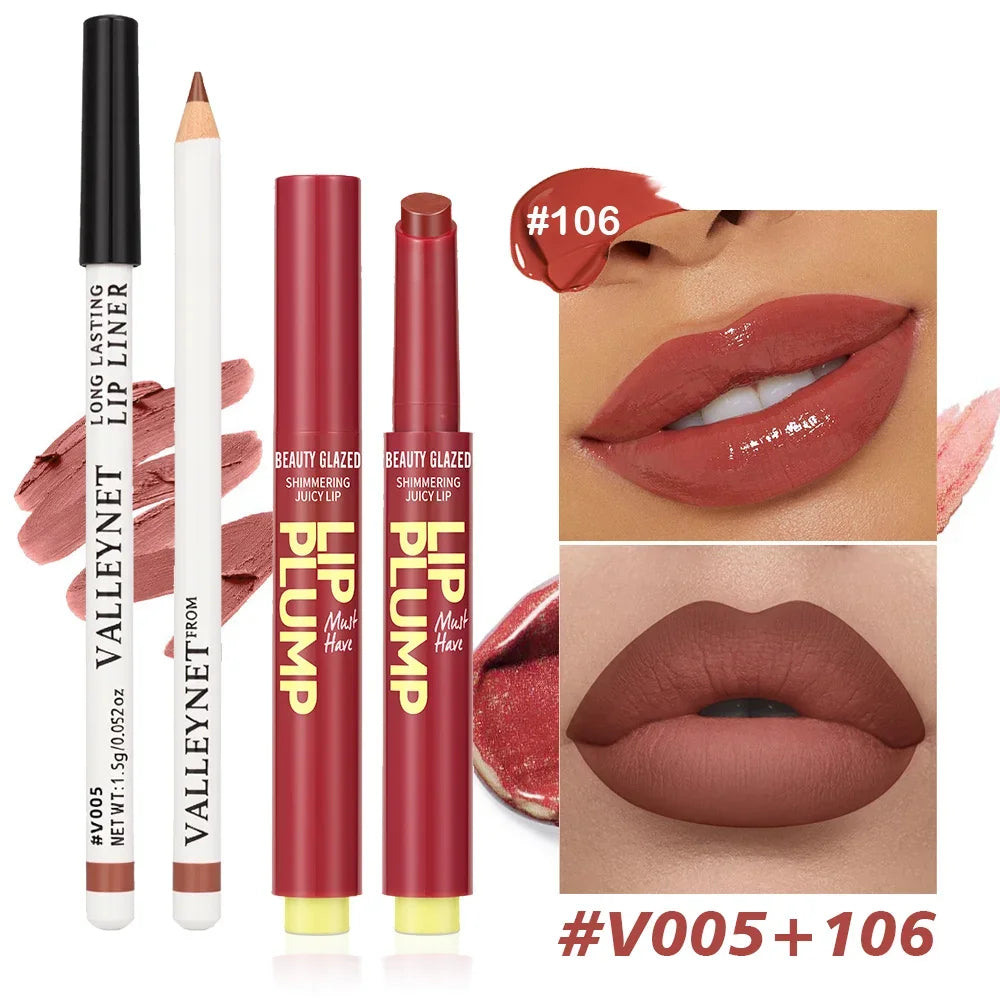 2Pcs/Set Matte Velvet Lip Liner + Moisturizing Lipstick - Long-lasting Waterproof Lip Set for a Natural Everyday Makeup Look