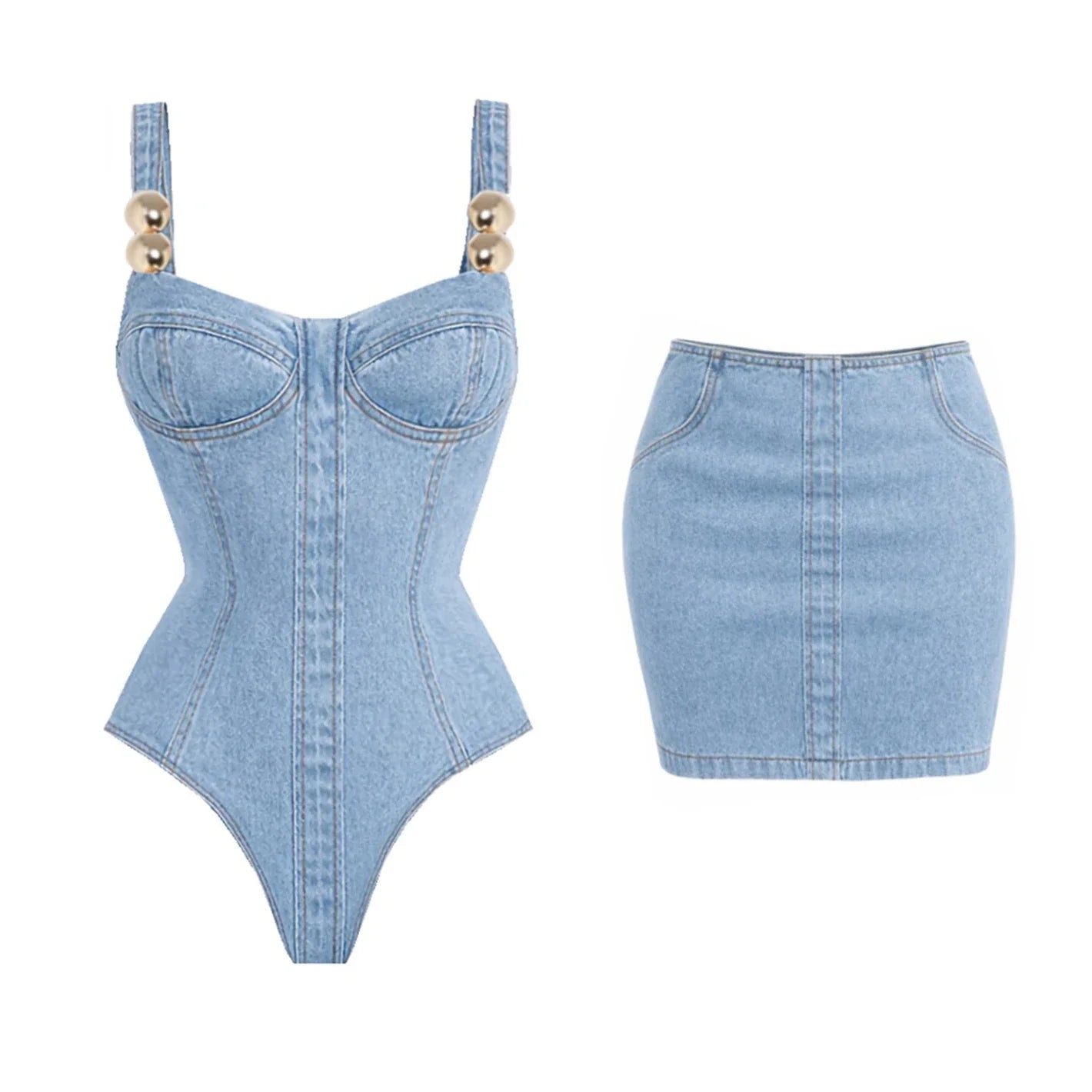 Denim Print 2Pcs Swimsuit Sexy Bikini Women Swimwear Bandeau Biquini Female Mini Skirt Bathingsuit Push Up Swim Suit Beachwear