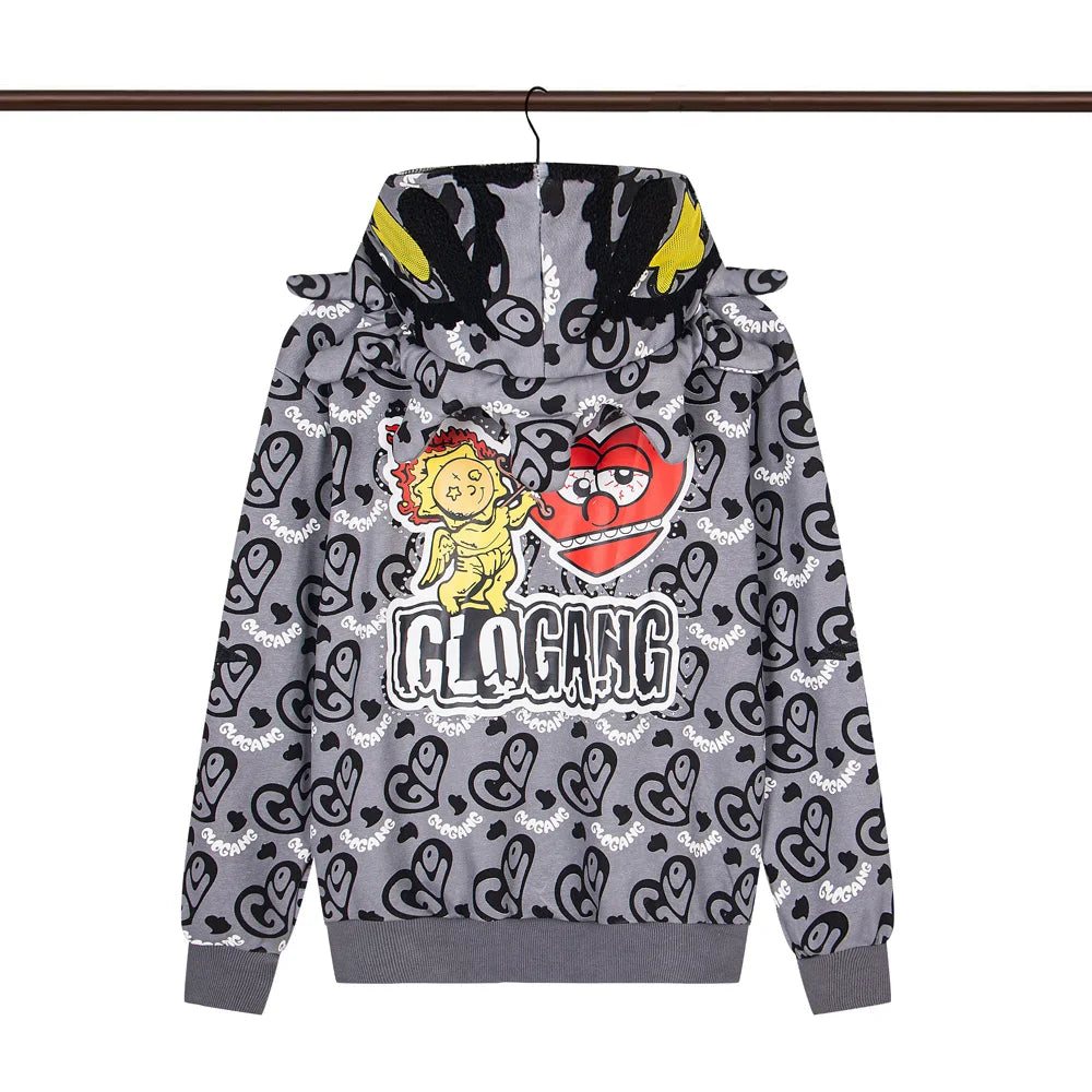 Glo Gang Eroded Glo Thermal embroidery printing Hoodie Men Women High Quality Oversized black full zip Hooded