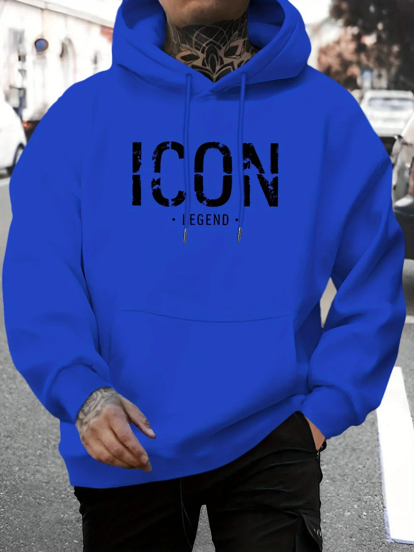 Men's Casual Pullover Sport Hoodie with "ICON" & "LEGEND" Graphic Print Fashion Hoodie