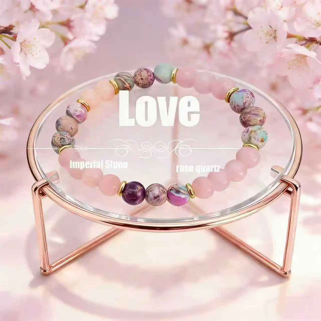 Colorful Imperial Jasper Rose Quartz Beaded Bracelet
