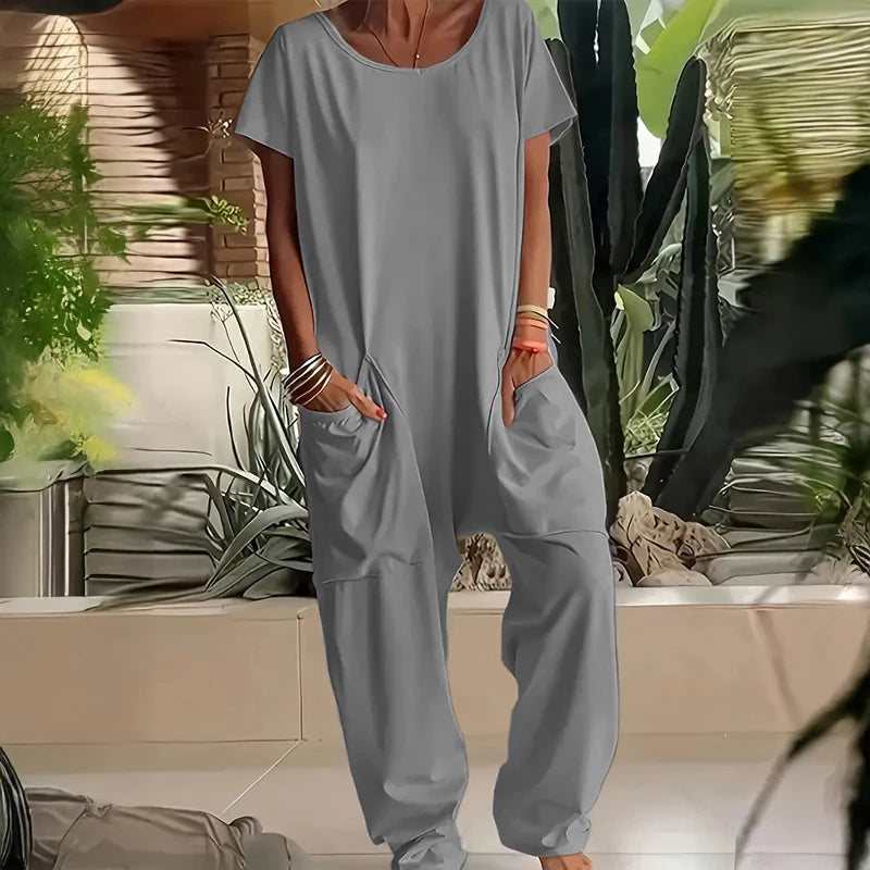 Women's Solid Color Casual Baggy Pocket Romper Women's Solid Color Casual Baggy Pocket Romper