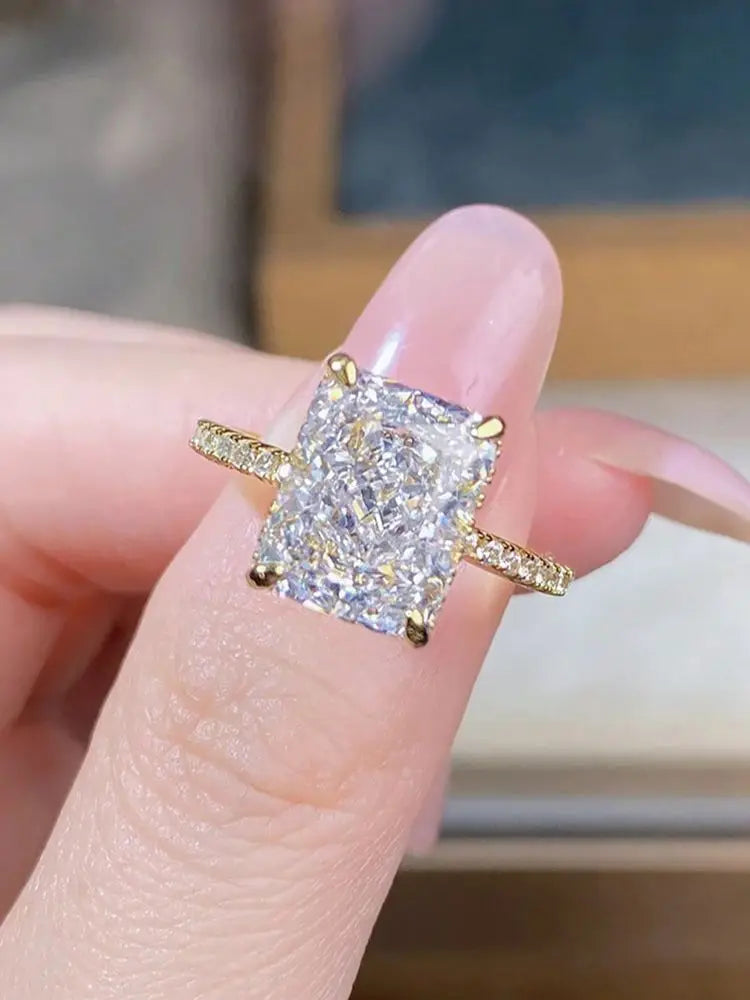 925 Sterling Silver 4CT Gorgeous Rectangle Zircon Ring For Women Anniversary Wedding Party Daily Wear Luxury Fine Jewelry