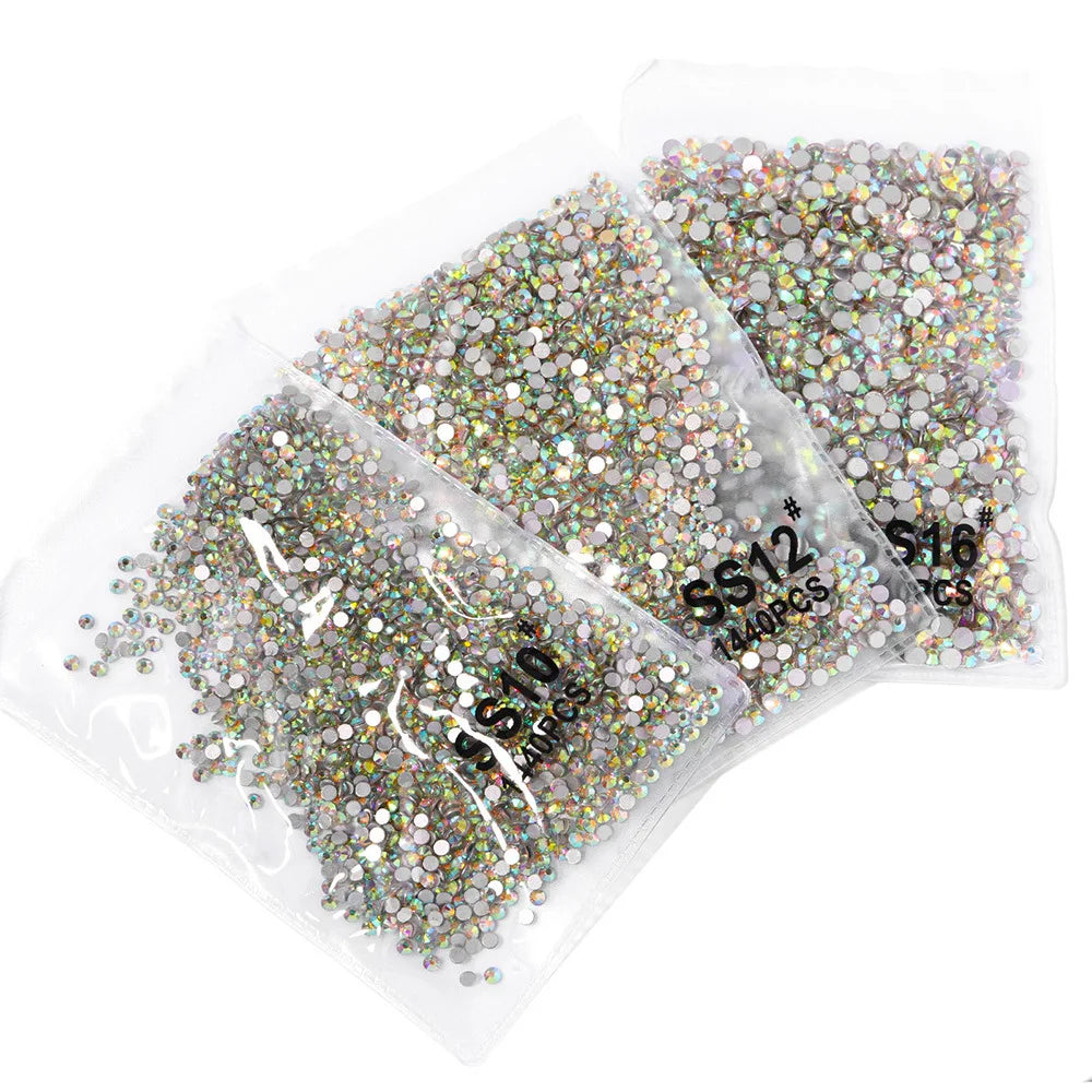 1440pcs Nail FlatBack Crystal Rhinestone Clear/AB Glass Strass (SS3-SS20)3D Nail Gem Stones Non-HotFix Nail Rhinestone 1.3-4.8mm