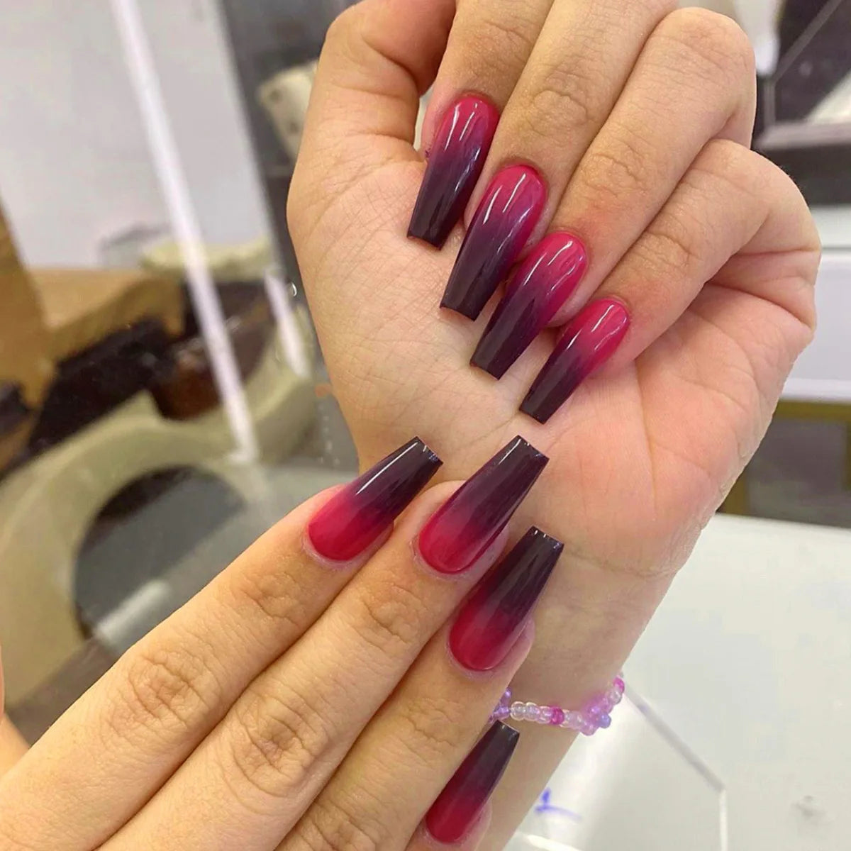 24Pcs Extra Long Square Fake Nail with Glue 3D Little Bear Bow Design False Nails White French Press on Nails Wearable Manicure