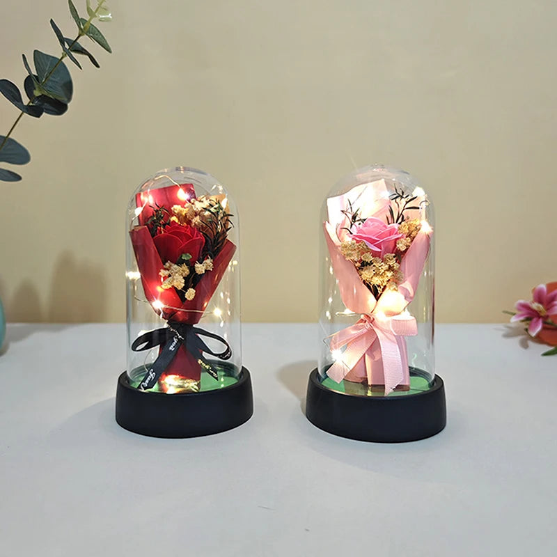 1 Set Eternal Rose Light with Soap Flower - LED Acrylic Cover Gift for Valentine's Day, Mother's Day, Wedding & Bridesmaid