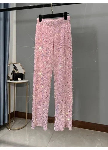 Korean Sequins Autumn And Winter Wide-leg Pants Lengthened And Thickened Drapey Mopping Pants Shiny Casual Straight-leg Pants