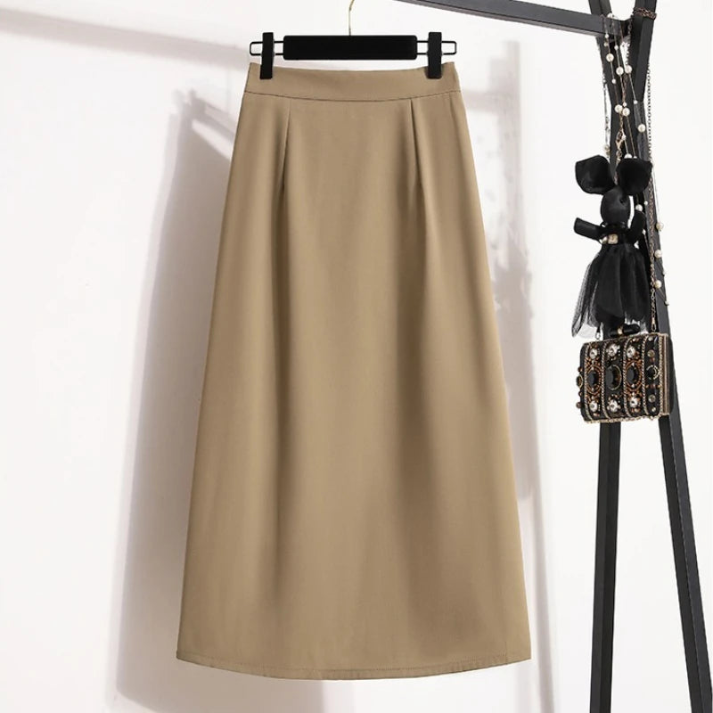 2026 High Waisted Mid Length A-line Long Skirt Split Wrap Body Skirt Summer Female Fashionable Versatile Solid color Skirts