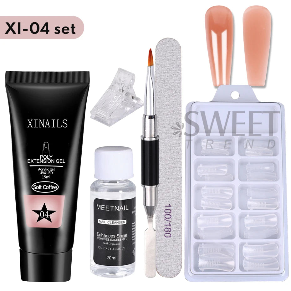 15ml Acrygel Nail Extension Gel Set Quick Building Jelly Prolong Finger Gel With Clip Form Brush File Manicure Constrction Tools