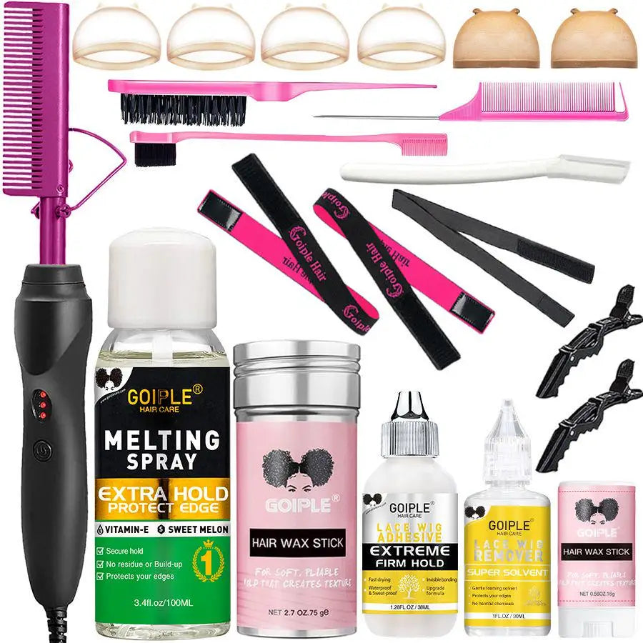 GOIPLE Electric Hot Comb Fast Heating Straightener Curling Iron Curler Brush Styling Tools for Hair Care Lace Wig Styling Set