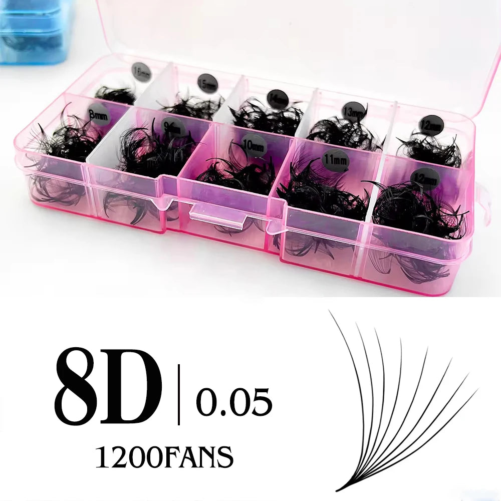 3D-20D Thin Pointy Base Premade Loose Fans 0.05/0.07mm 1200 Fans Medium Stem Sharp Russian Volume Lash Faux Mink Handmade Lash