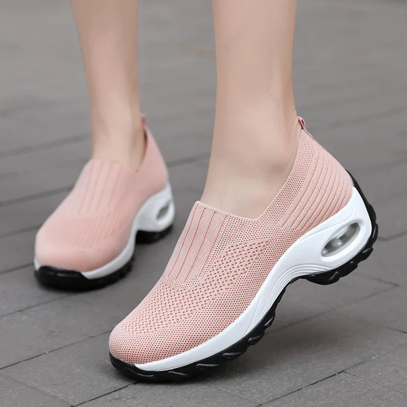 Breathable Mesh Slip-On Sports Shoes Comfortable Thick Bottom