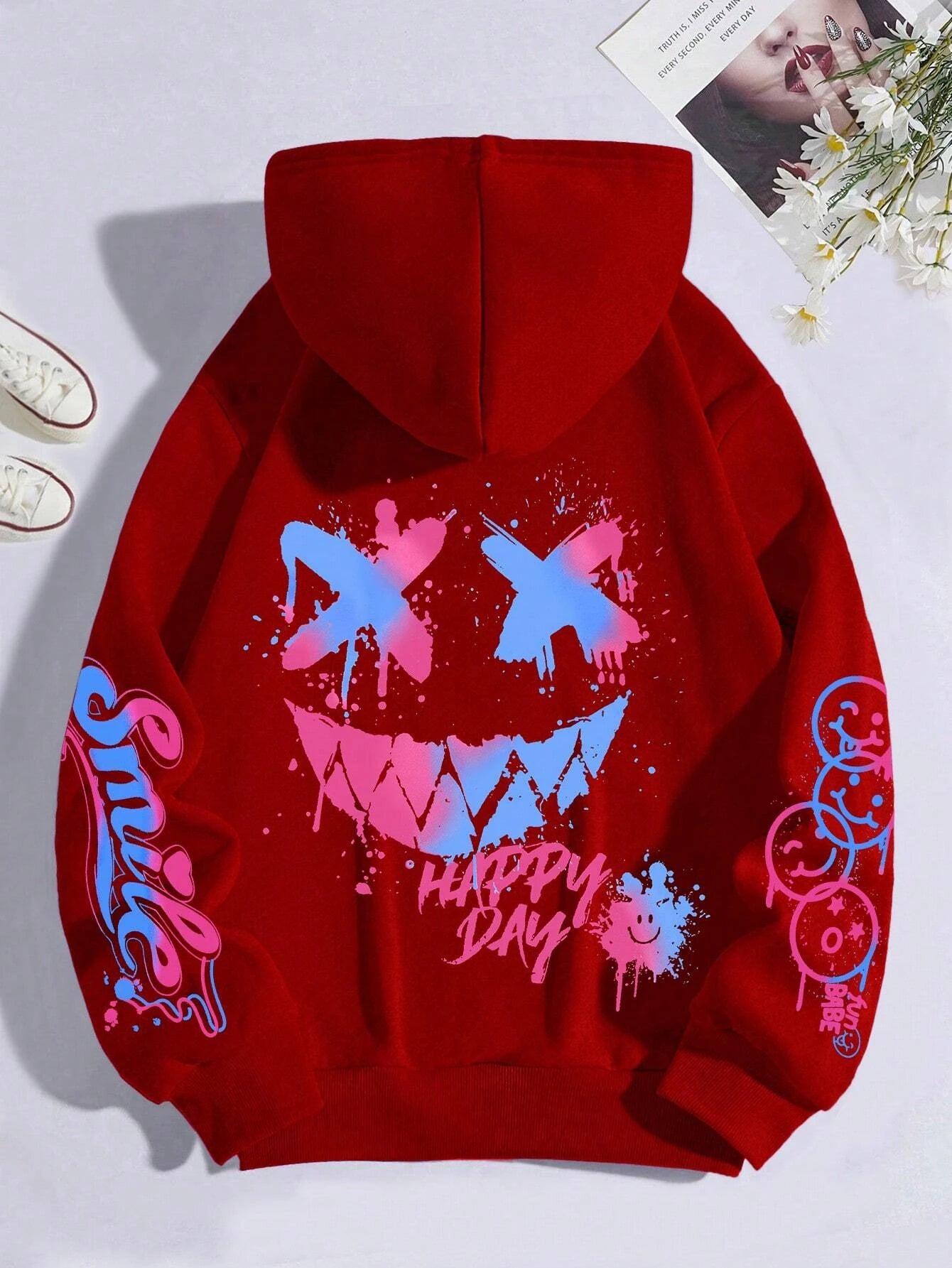 Happy Day Graffiti Print  men&Women Hoodie Street Hip Hop Hoody  Hoodies  Clothes