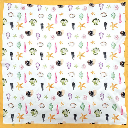 Beach Day Sea Life Printed Square Silky Satin Bandana Scarf