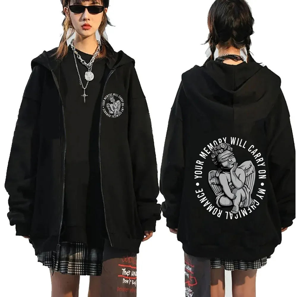 My Romantic Band (MCR) Reaper Zipper Hoodie Black Parade Punk Emotion Rock Zipper Hoodie Men's Fashion Retro Hip Hop Hoodie