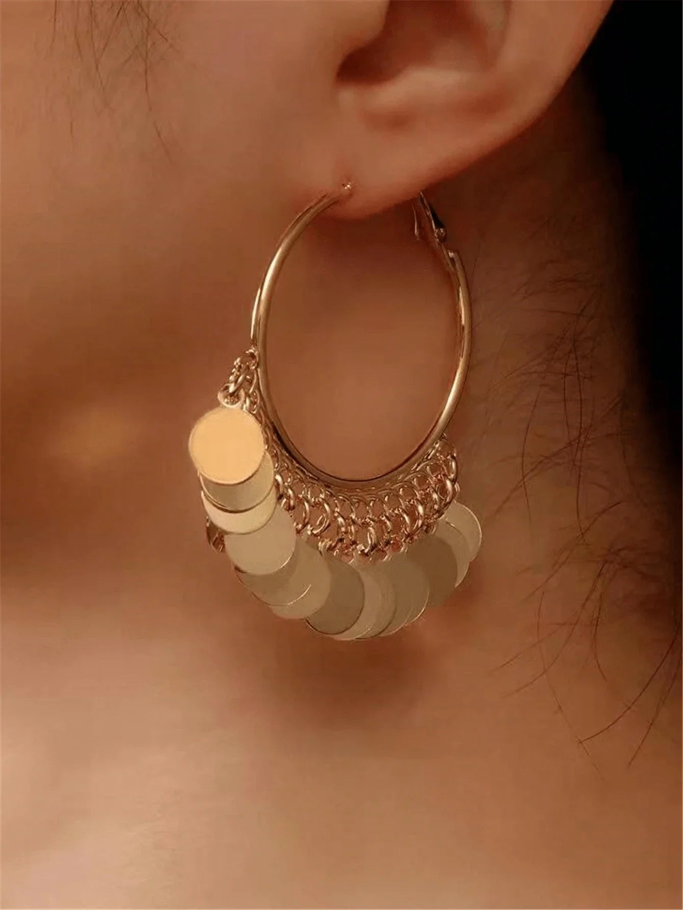 Geometric Disc Charm Earrings | Fashion Hoop Earrings for Women