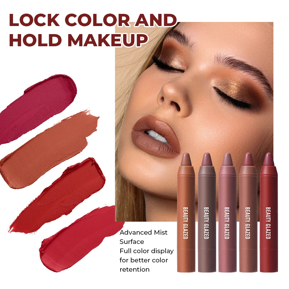 2Pcs/Set Lipliner + Lipstick Matte Waterproof Long-Lasting Lip Color Set - Lip Liner + Moisturizing Lipstick Cosmetics