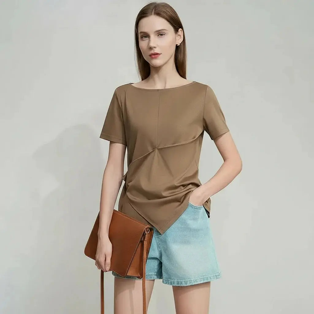 New Short Sleeve Pleated Cotton Top