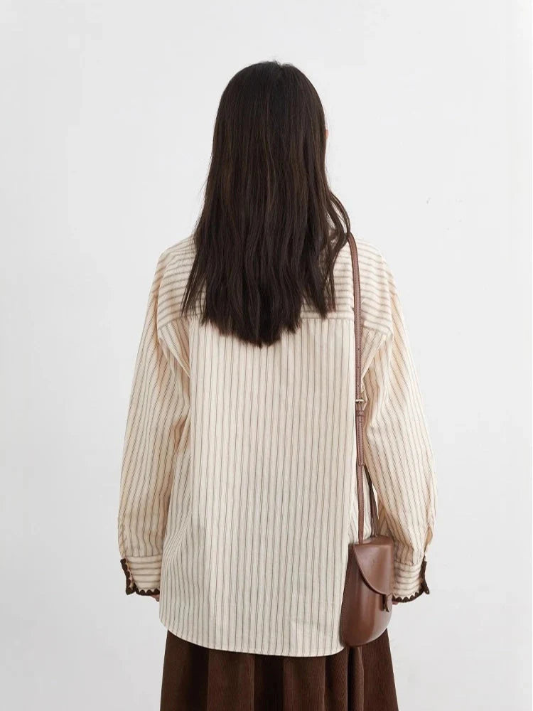 Women’s Striped Long Sleeve Blouse Loose Cotton Shirt