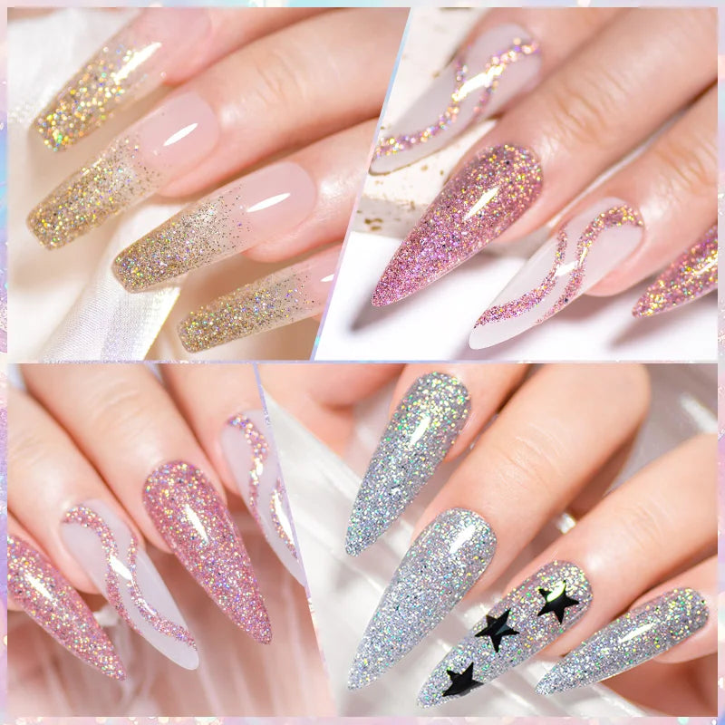 7ml Glitter Reflective Gel Nail Polish Sparkling Soak Off UV LED Gold Silver Black Pink Gel Polish Starter Kit For Home Salon