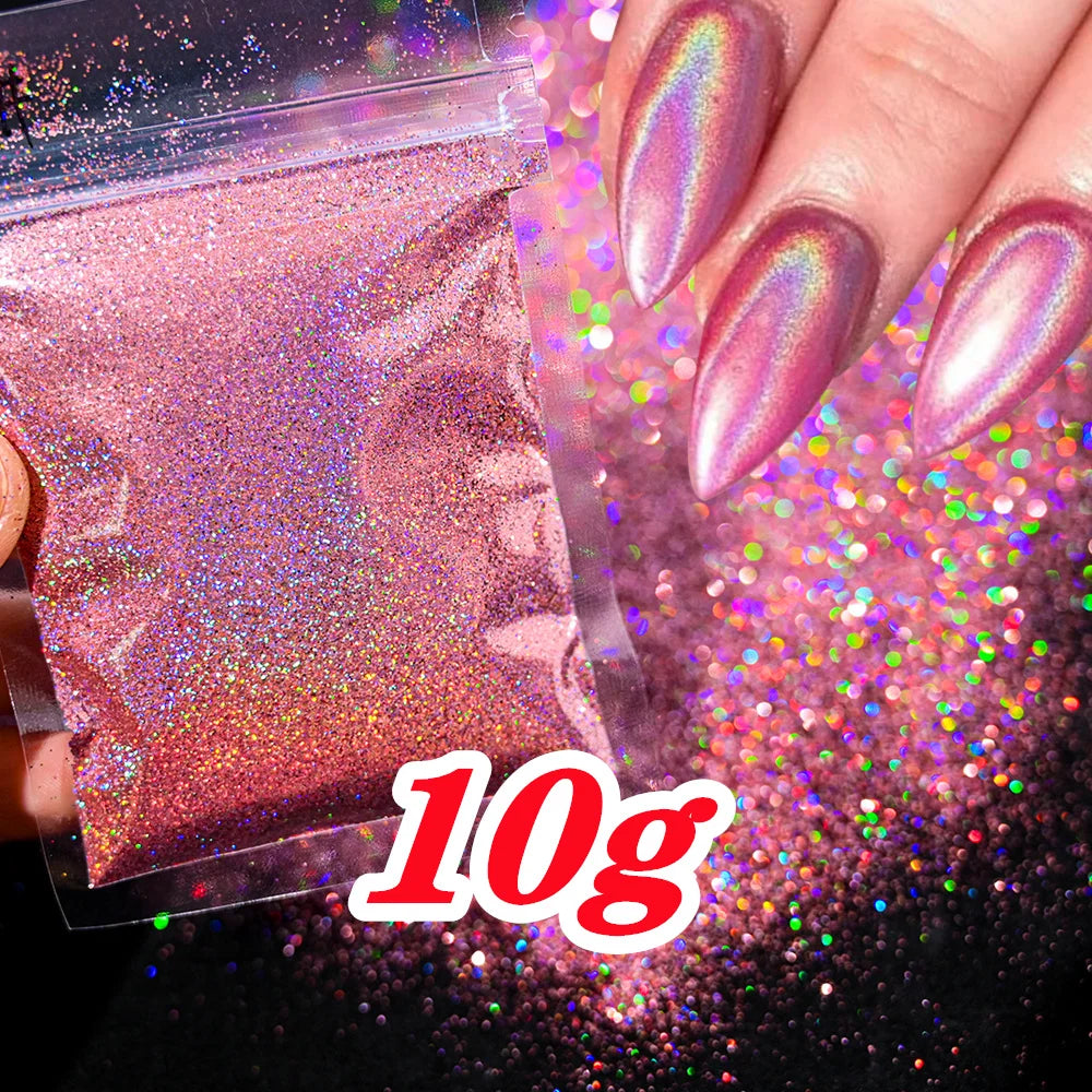 10g Holographic Laser Christmas Red Glitter Powder 0.2mm Rainbow Sparkly Red HOLO Powder 3D Dazzling Glitter Manicure Powder