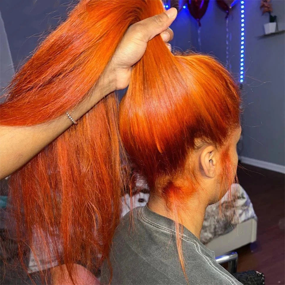 Ginger Wig Human Hair 13x4 Straight Ginger Orange Lace Front Wigs Human Hair Pre Plucked With Baby Hair 250% Density