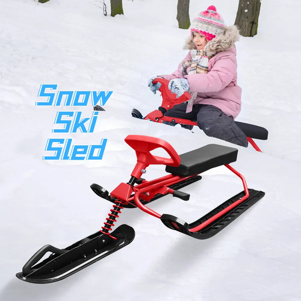 Snow Racer Ski Sled with Steering Wheel and Twin Brakes