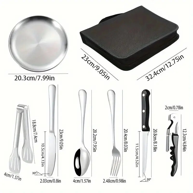 20-Piece Steel Outdoor Camping Cutlery Set Silver-4