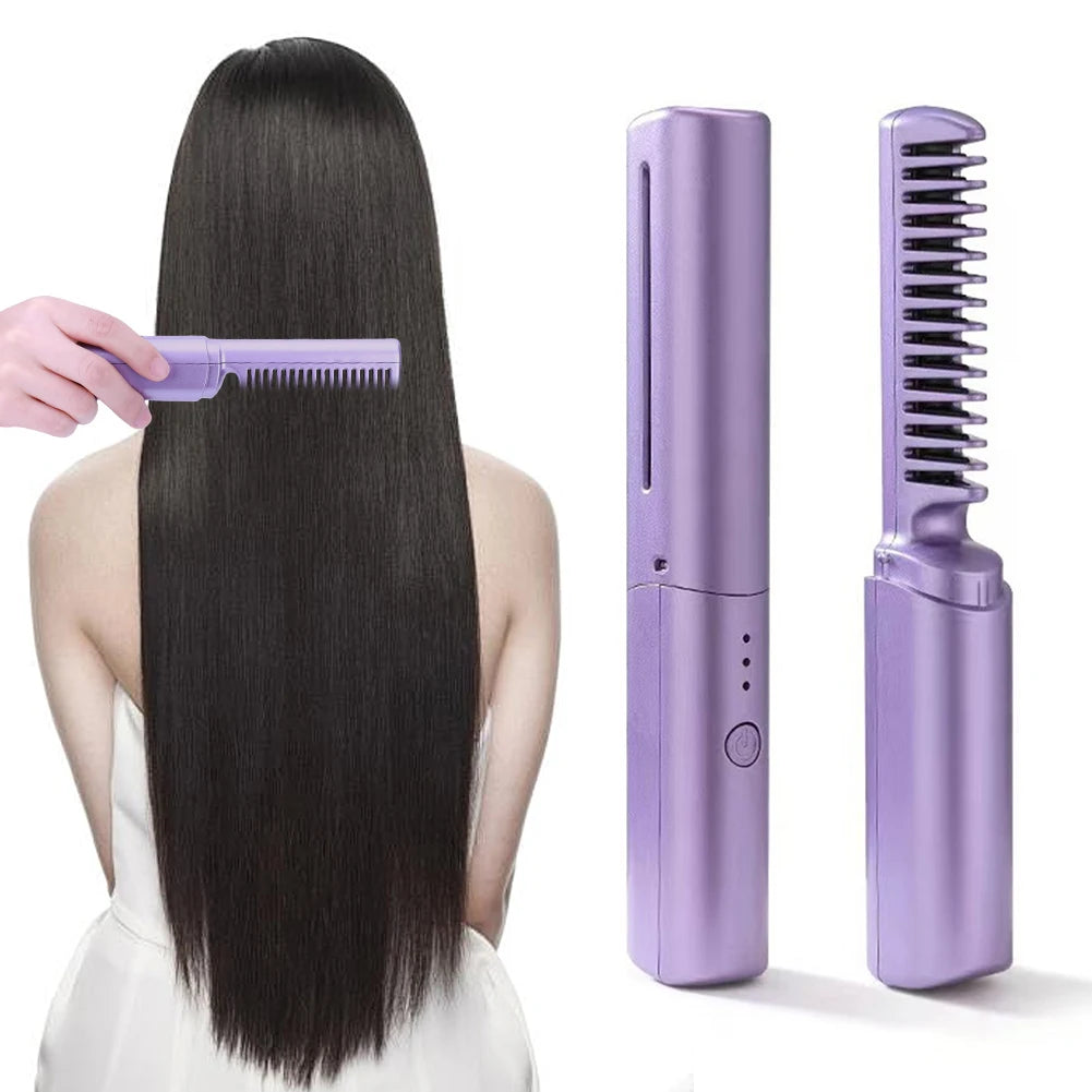 Cordless Hair Straightening Comb Rechargeable Travel Hair Straightener Portable Straightening Comb for Smooth Frizz-Free Hair
