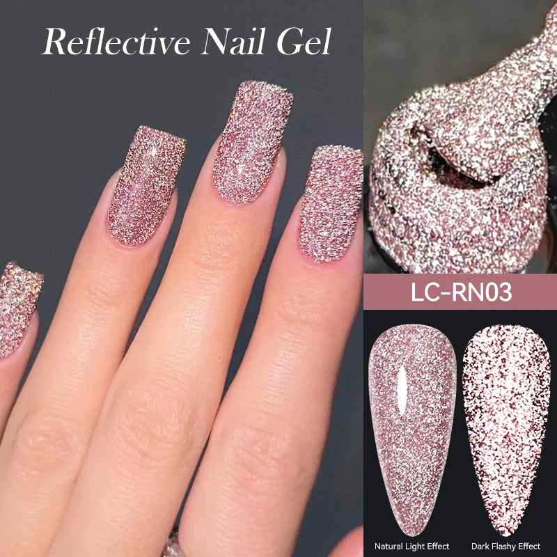 LILYCUTE 7ml Neon Reflective Nail Gel Polish Dark Flash Glitter Effect Fluorescent Gel Soak Off UV Gel Summer Nail Art Varnish