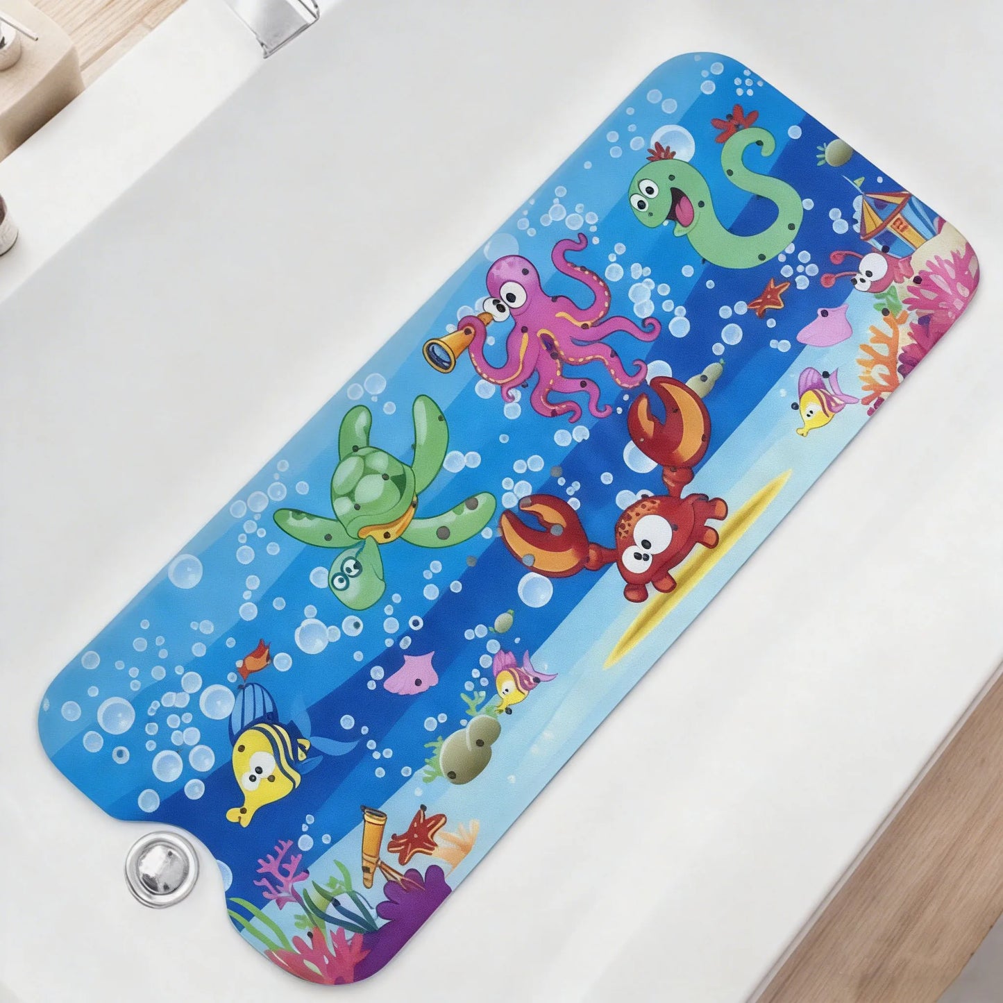 1pc Cartoon Extra Long Bathtub Mat 40x100cm Non Slip Bath Mat for Bathroom Tubs Shower Mats with Suction Cups & Drain Holes
