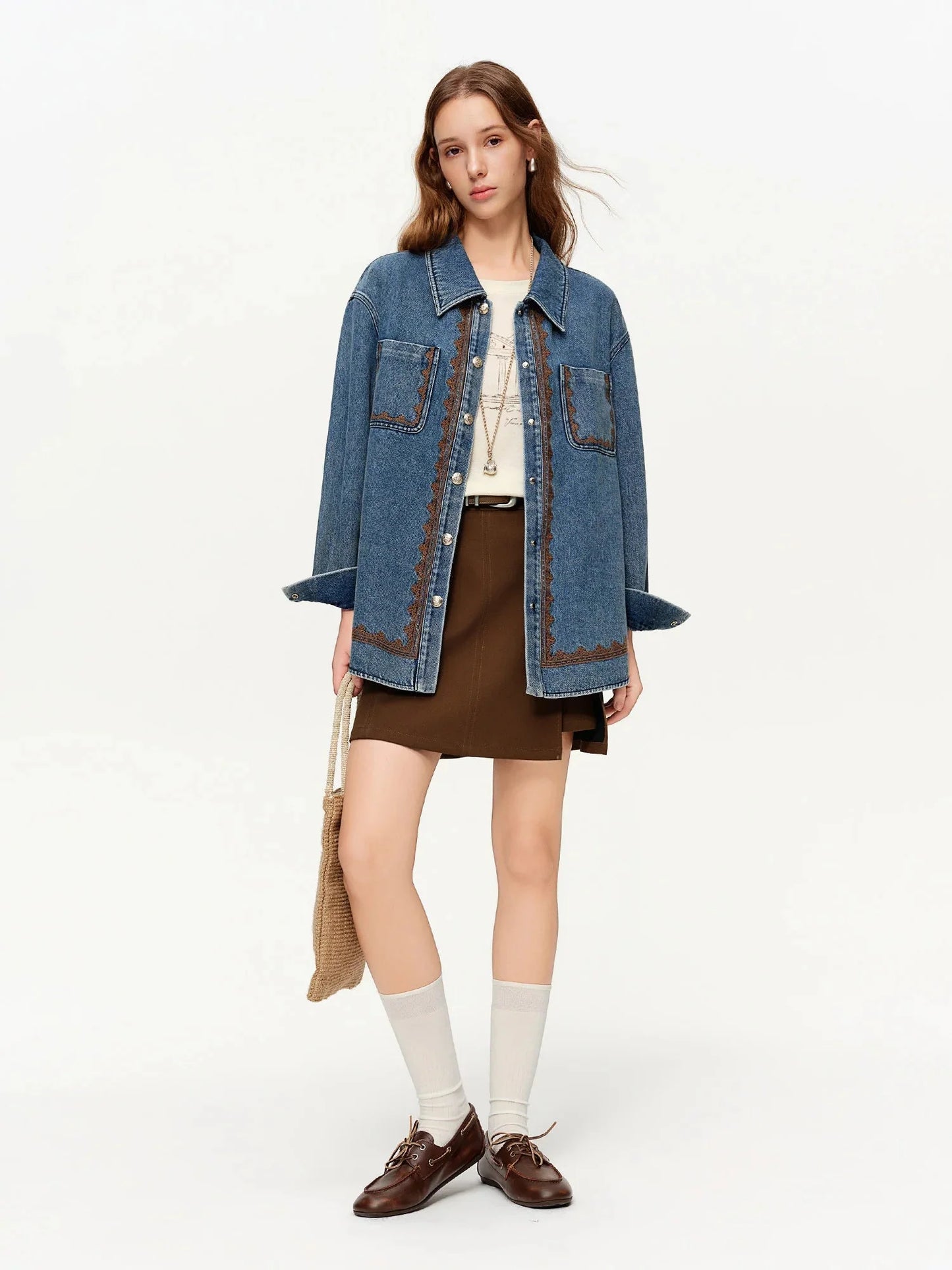 Embroidered Denim Jacket Lace Women's Spring Outerwear