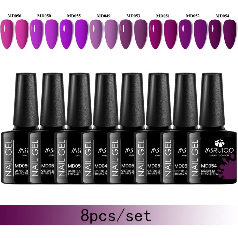 MSRUIOO 8pc Gel Nail Polish Kits Summer Colorful Semi Permanent UV LED Gel Polish Set Glitter Nail Art Varnish Design Manicure