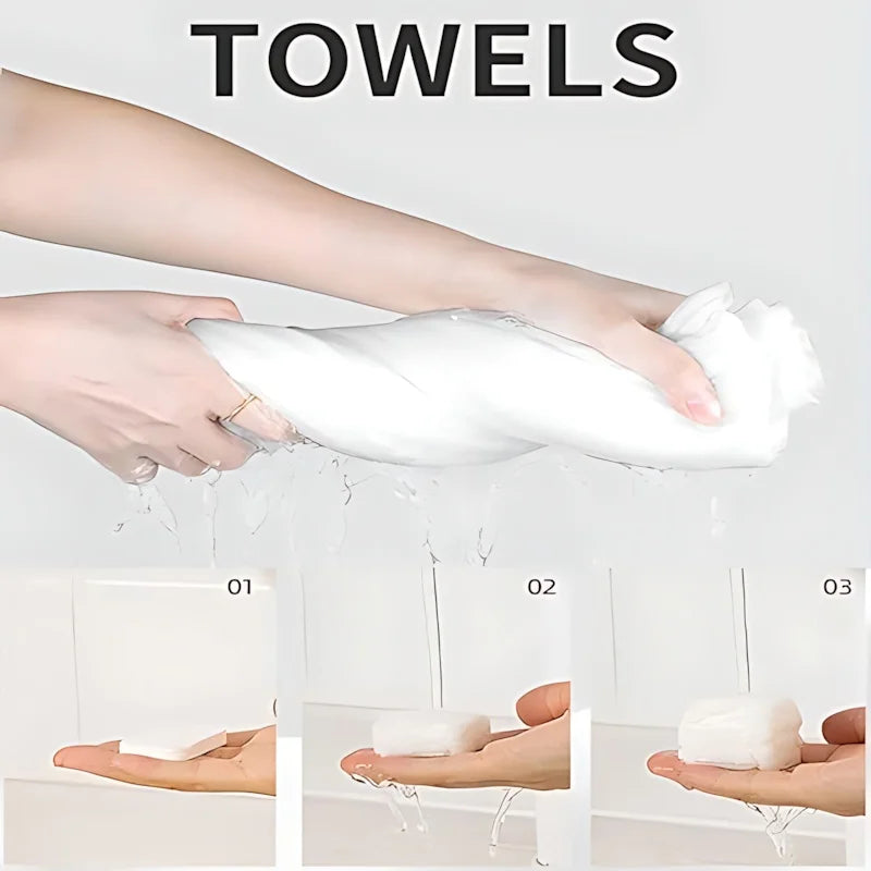 Compressed Towel Tablets - 100% Cotton Travel Essentials, Portable Face Cloths for Camping/Gym/Makeup Removal, Expandable