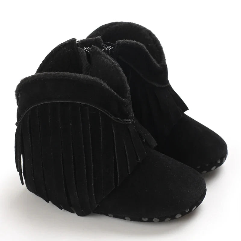 Western Denim Baby Winter Boots, Fashion Warm Casual First Walkers Shoes for Boys Girls 0-18 Months ﻿