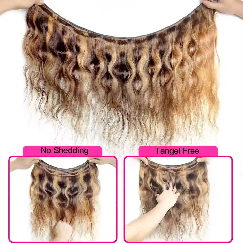 P4/27 Extension Brazilian Hair Weave Bundles 16-30 Inch Body Wave Bundles 100% Brazilian Human Hair Wig 180 Density For Women