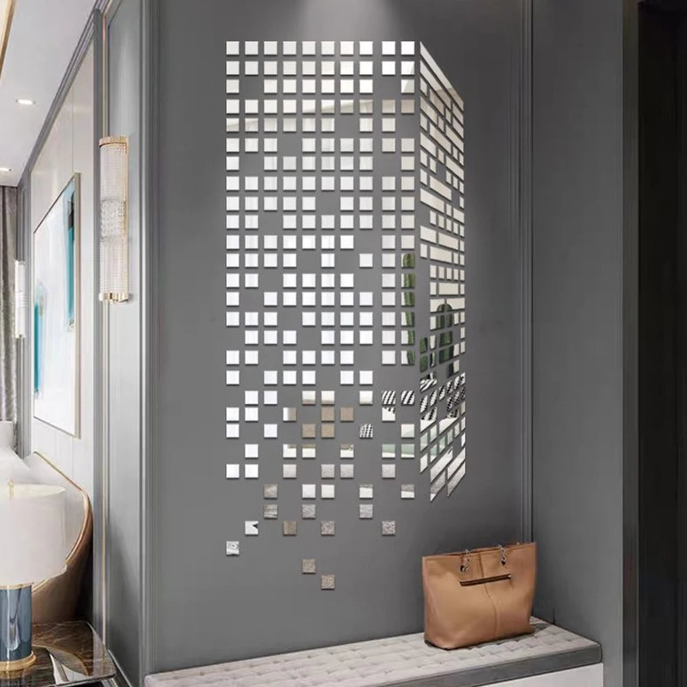 100pcs 2/3/4cm 3D Square Mirror Wall Stickers Self-adhesive Acrylic Mosaic Mirror Surface Tile DIY Wall Decals Room Home Decor