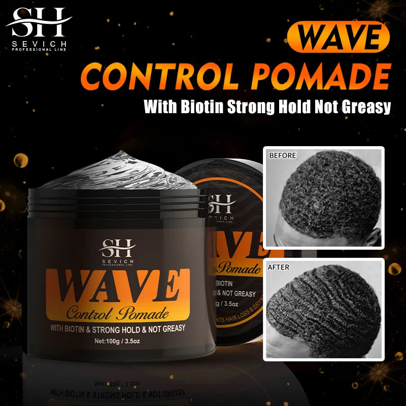 Natural Wave Control Pomade with Biotin for Men - Strong Hold 360 Waves