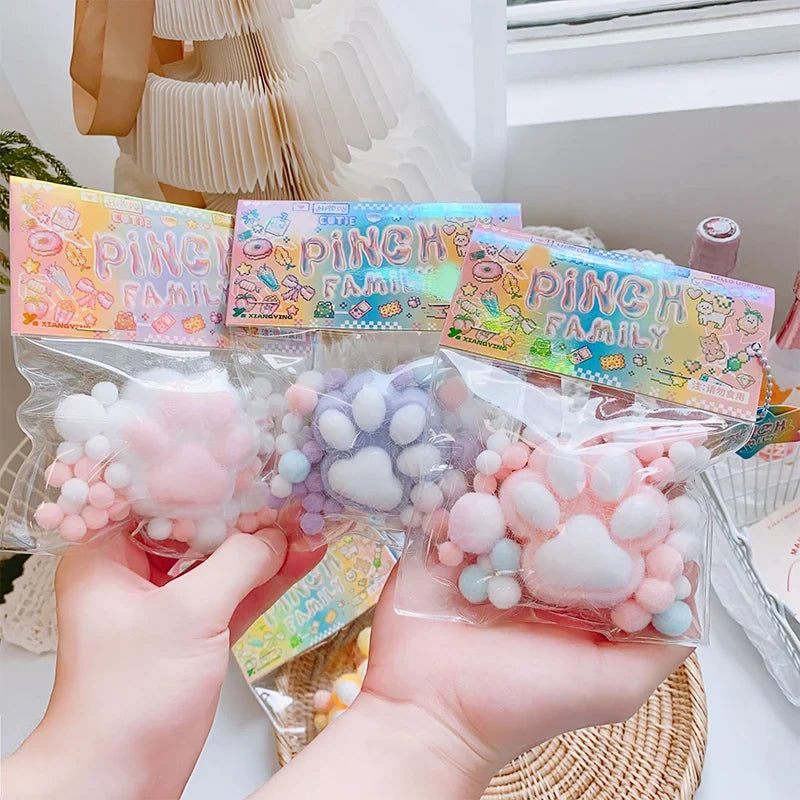 Handmade Flocking Cat's Paw Stress Relief Squishy Toy | Mochi Slow Rebound Fidget Toy